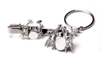 Drum Kit Tie Clip with Matching Keyring