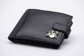 Leather Gents Wallet with Silver Drum Kit Motif